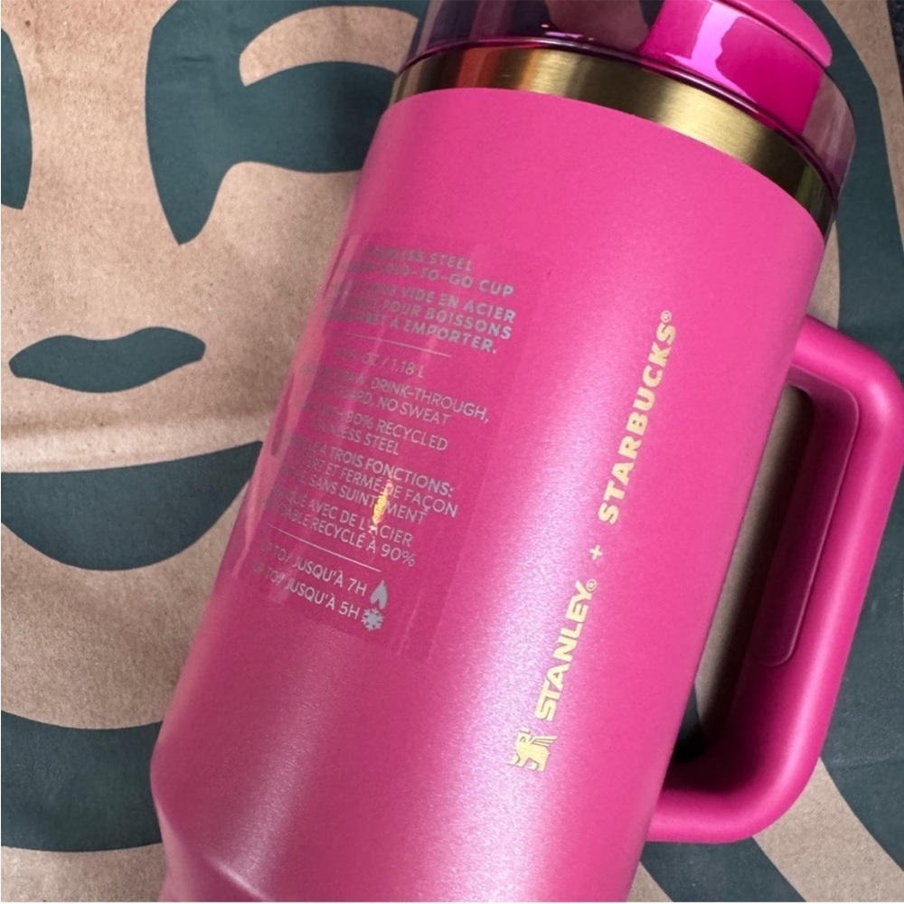 Starbucks Pink Travel Mug with Gold Accent